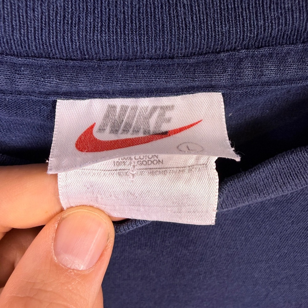 VTG Nike T Shirt Mens Large Blue Big Swoosh Short Sleeve Sportswear Y2K Grunge - Picture 3 of 9